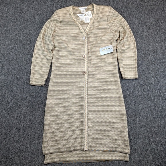 Misook Vintage Longline Cardigan S Gold Metallic Knit Button Front Quiet Luxury — photo 2